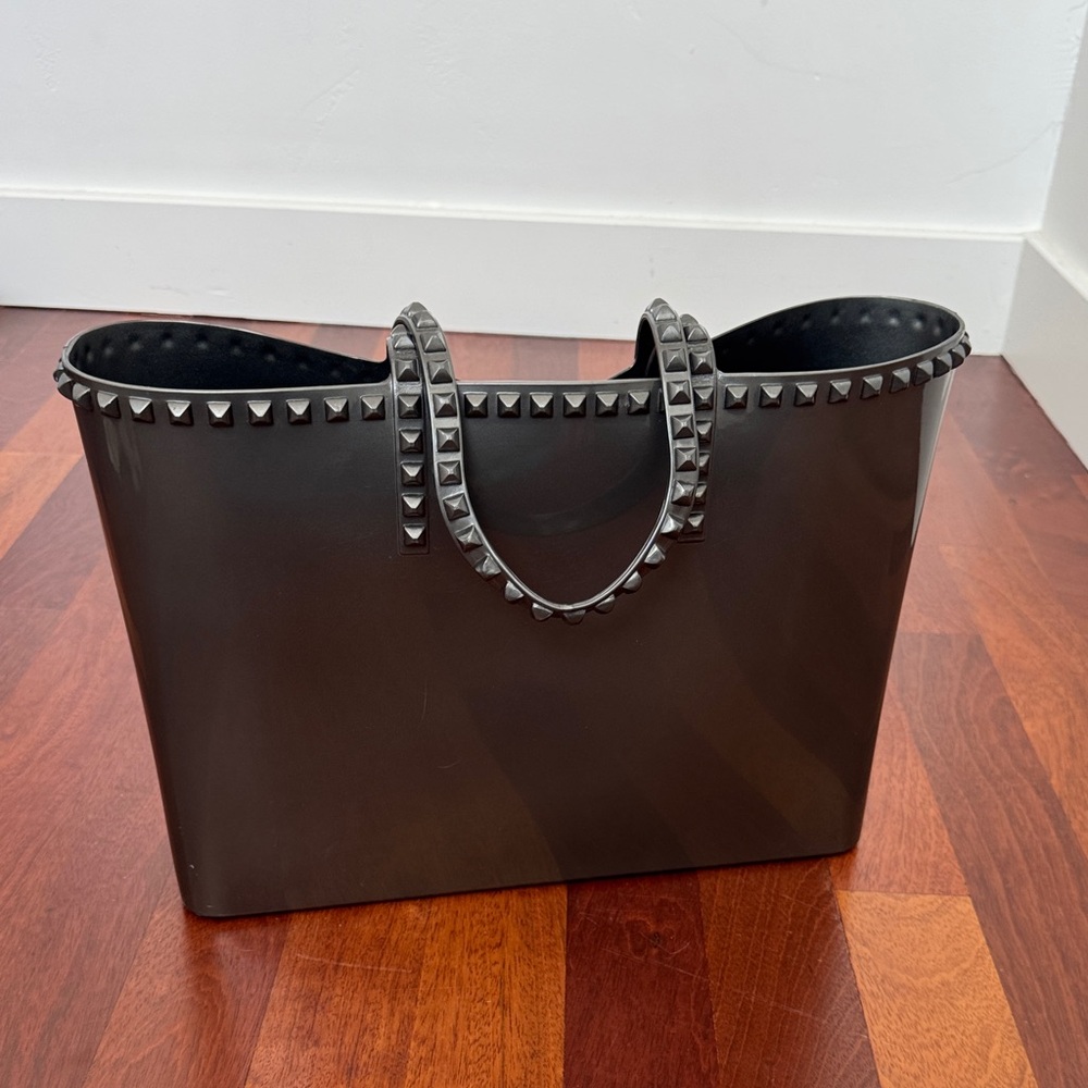 Studded Metallic Gunmetal Angelica Tote Bag